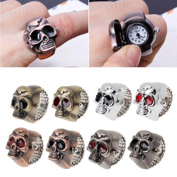 cluster rings vintage cool design skull case flip quartz elastic finger ring watch unadjustable time knob, Golden;silver
cluster rings vintage cool design skull case flip quartz elastic finger ring watch unadjustable time knob, Golden;silver