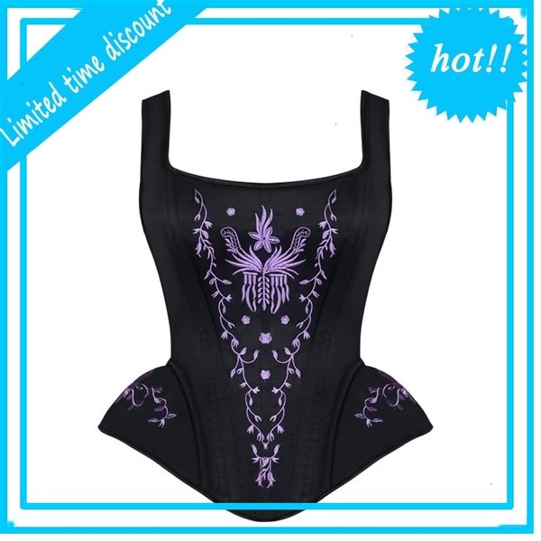women halterneck steel boned steampunk brocade embroidery overbust padded corset with straps control zipper waist training bustier, Black;white
women halterneck steel boned steampunk brocade embroidery overbust padded corset with straps control zipper waist training bustier, Black;white