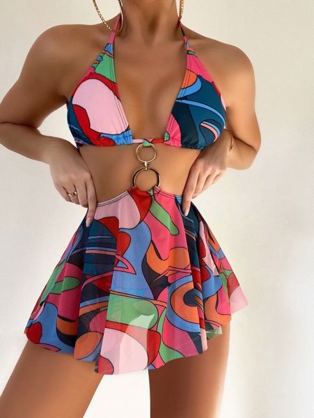 allover print ring linked cover up with swim bottom v62b#, White;black
allover print ring linked cover up with swim bottom v62b#, White;black