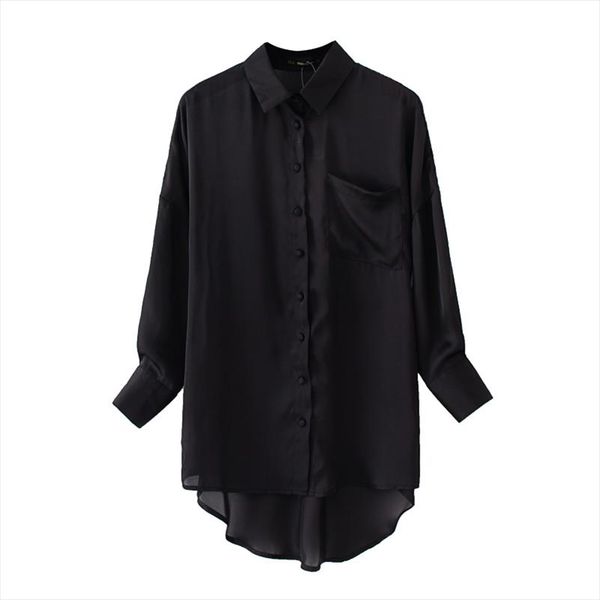 2020 women black oversized loose pocket satin silk blouses shirts office lady summer boyfriend long sleeve button, White
2020 women black oversized loose pocket satin silk blouses shirts office lady summer boyfriend long sleeve button, White