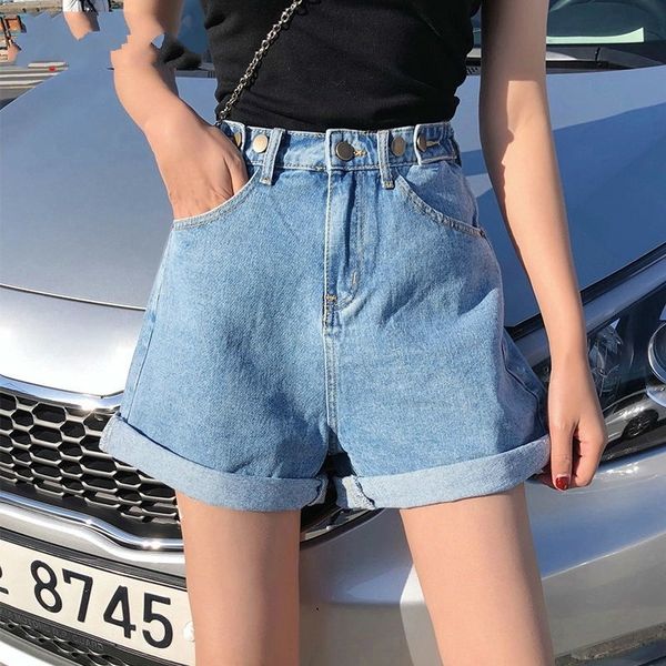 vintage high waist blue wide leg female jean women's denim classic casual summer ladies shorts jeans for women y200512, White;black
vintage high waist blue wide leg female jean women's denim classic casual summer ladies shorts jeans for women y200512, White;black