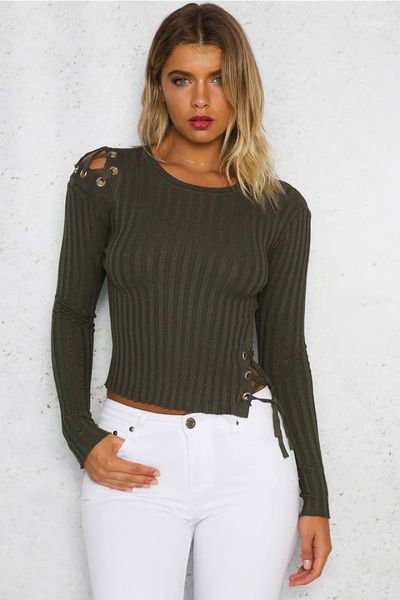 knits slim hole metal strap long sleeve tees vertical strip donna casual short clothes designer womens, White
knits slim hole metal strap long sleeve tees vertical strip donna casual short clothes designer womens, White