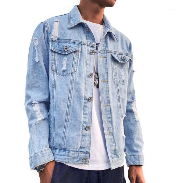 men denim jackets ripped holes jeans jackets streetwear casual outwear coat1, Black;brown 
men denim jackets ripped holes jeans jackets streetwear casual outwear coat1, Black;brown