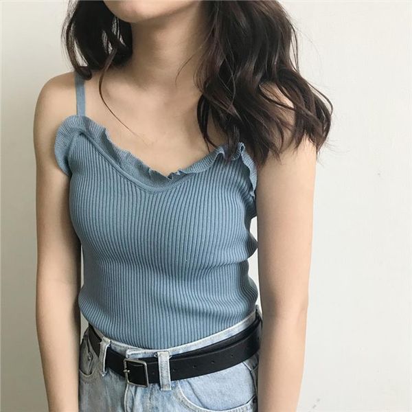 summer women fashion slim knitting ruffled v neck camis girl knitted tank sleeveless t shirts tees, White
summer women fashion slim knitting ruffled v neck camis girl knitted tank sleeveless t shirts tees, White