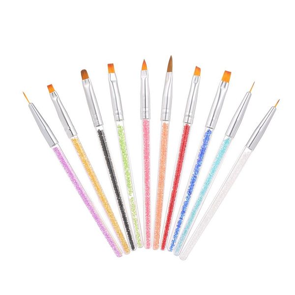 10pcs acrylic nail brushes professional nail tools uv gel 3d nail art design painting drawing liner pen set with acrylic rhinestone handle, Yellow
10pcs acrylic nail brushes professional nail tools uv gel 3d nail art design painting drawing liner pen set with acrylic rhinestone handle, Yellow