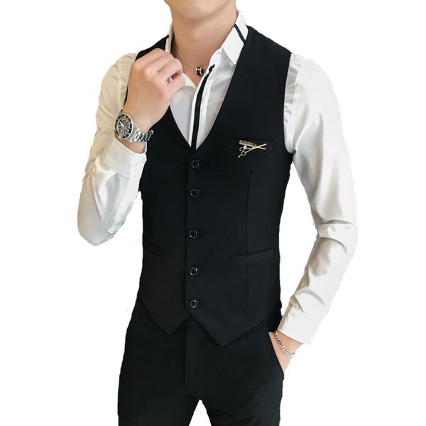 vest man business fashion men's waistcoat black slim fit classic formal suit vest men koream style solid sleevess vests dress q1216, White;black
vest man business fashion men's waistcoat black slim fit classic formal suit vest men koream style solid sleevess vests dress q1216, White;black