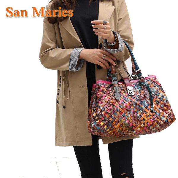 san maries designer handbag genuine leather vintage colorful tote large weave handbags shoulder bags c0121
san maries designer handbag genuine leather vintage colorful tote large weave handbags shoulder bags c0121