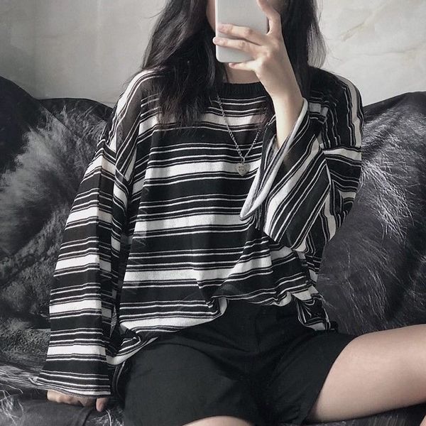summer and autumn striped t-shirt thin mesh superior harajuku girl hong taste loose solar protector long sleeve, White
summer and autumn striped t-shirt thin mesh superior harajuku girl hong taste loose solar protector long sleeve, White