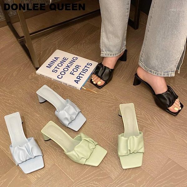 fashion med heels slippers slides women summer sandals slip on outdoor slipper elegant pleated shoes women slippers mujer1, Black
fashion med heels slippers slides women summer sandals slip on outdoor slipper elegant pleated shoes women slippers mujer1, Black
