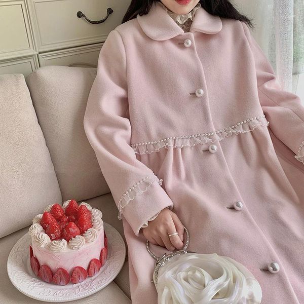 japanese autumn winter women sweet pearl buttons wool blends coat girly cute decorate lace ruffles outwear kawaii warm jackets1, Black
japanese autumn winter women sweet pearl buttons wool blends coat girly cute decorate lace ruffles outwear kawaii warm jackets1, Black