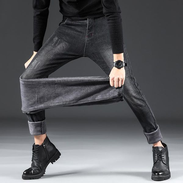 men winter jeans black fleece warm pants solid color straight full length pants plus size trousers casual fashion jeans men, Blue
men winter jeans black fleece warm pants solid color straight full length pants plus size trousers casual fashion jeans men, Blue
