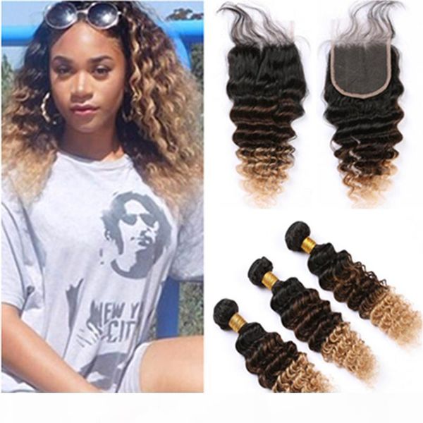#1b 4 27 honey blonde ombre deep wave human hair lace closure 4x4 with bundles three tone ombre brazilian virgin hair weave wefts, Black
#1b 4 27 honey blonde ombre deep wave human hair lace closure 4x4 with bundles three tone ombre brazilian virgin hair weave wefts, Black