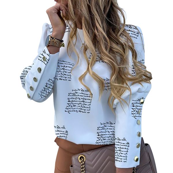 floral printed puff sleeve shirts letter metal button detail fashion casual office ladies blouse female d20 q1219, White
floral printed puff sleeve shirts letter metal button detail fashion casual office ladies blouse female d20 q1219, White