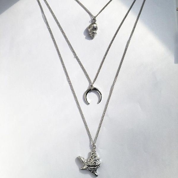 pendant necklaces simple ocean beach bohemian style multi-layer chain crescent alloy shell necklace, Silver
pendant necklaces simple ocean beach bohemian style multi-layer chain crescent alloy shell necklace, Silver