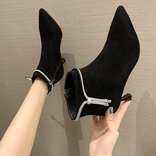 white ankle boots women shoes autumn boots-women luxury designer winter footwear zipper crystal low 2021 fashion high heel, Black
white ankle boots women shoes autumn boots-women luxury designer winter footwear zipper crystal low 2021 fashion high heel, Black