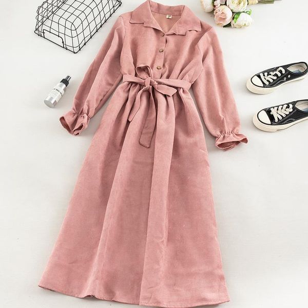 women long corduroy dress autumn flare sleeves turn down collar solid vintage slash neck korean dress winter romantic shirt dress, Black;gray
women long corduroy dress autumn flare sleeves turn down collar solid vintage slash neck korean dress winter romantic shirt dress, Black;gray