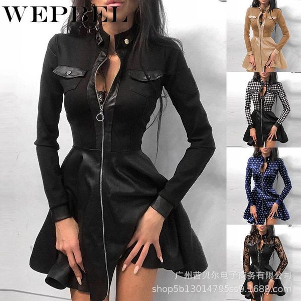 casual dresses autumn winter women print zipper mini dress fashion pocket pu leather elegant stand collar long sleeves slim, Black;gray
casual dresses autumn winter women print zipper mini dress fashion pocket pu leather elegant stand collar long sleeves slim, Black;gray