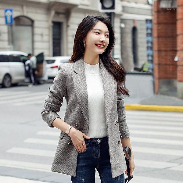 slim-fit women's jacket with 2020 new temperament small plaid in the long ladies suit winter office blazer female1, White;black
slim-fit women's jacket with 2020 new temperament small plaid in the long ladies suit winter office blazer female1, White;black