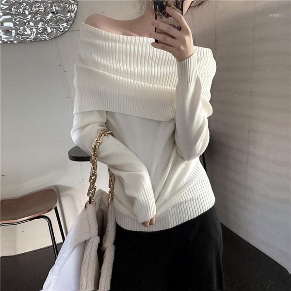 one-shoulder sweater women's autumn winter flavor new loose casual white pullover outer knit sweater long-sleeved pull femme1, White;black
one-shoulder sweater women's autumn winter flavor new loose casual white pullover outer knit sweater long-sleeved pull femme1, White;black