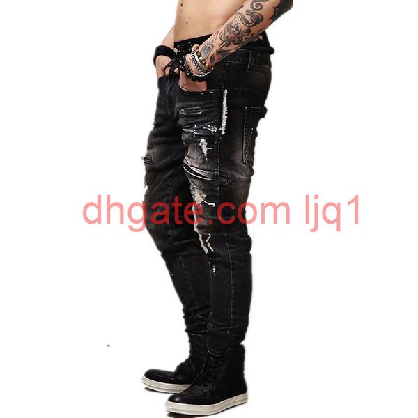 quality zipper mens ripped biker jeans cotton black slim fit male motorcycle pants men vintage distressed denim trousers sale, Blue
quality zipper mens ripped biker jeans cotton black slim fit male motorcycle pants men vintage distressed denim trousers sale, Blue