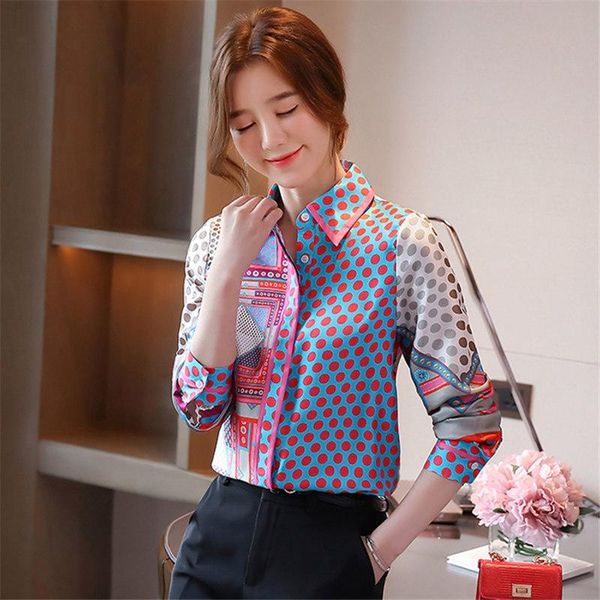 women's blouses & shirts 2021 autumn fashion women and blouse long sleeve print patchwork polka dot silk casual lady neck clothes blus, White
women's blouses & shirts 2021 autumn fashion women and blouse long sleeve print patchwork polka dot silk casual lady neck clothes blus, White