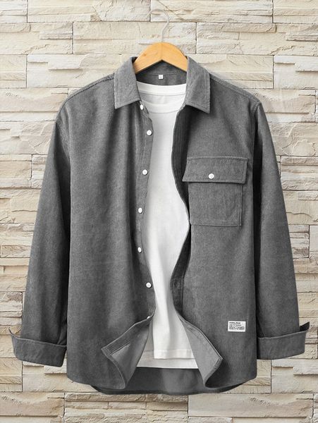 men flap pocket patched corduroy overshirt without tee m6zh#, Black;brown
men flap pocket patched corduroy overshirt without tee m6zh#, Black;brown