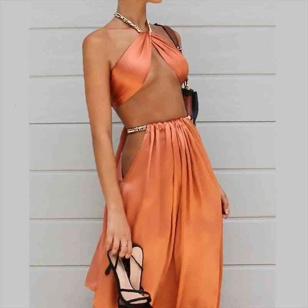 women summer two-piece set dress spaghetti strap backless crop metal chain solid dresses 2 piece sets club party, White
women summer two-piece set dress spaghetti strap backless crop metal chain solid dresses 2 piece sets club party, White