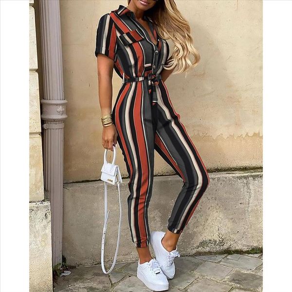 elegant striped printed jumpsuits 2020 summer women short sleeve turn down collar front button office overalls, Black;white
elegant striped printed jumpsuits 2020 summer women short sleeve turn down collar front button office overalls, Black;white