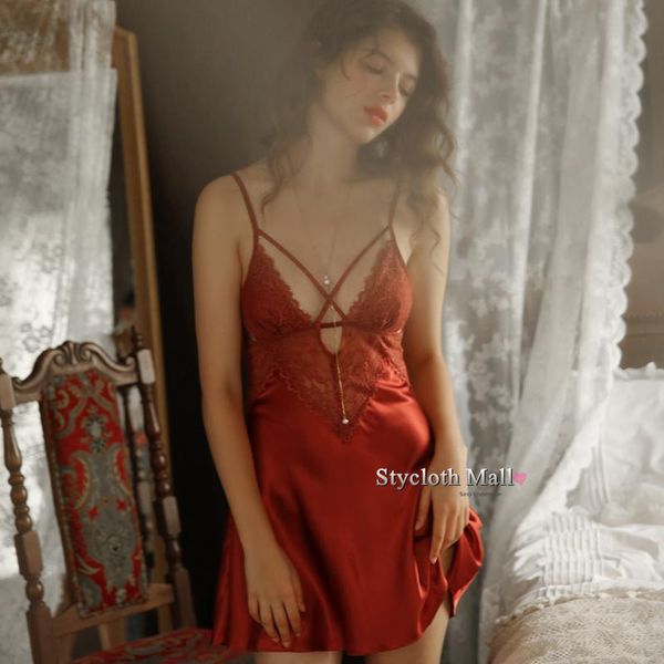 women's sleepwear luxury nightdress summer soft ice silk perspective deep v suspenders nightgowns lingerie sleeping dress women sleep w, Black;red
women's sleepwear luxury nightdress summer soft ice silk perspective deep v suspenders nightgowns lingerie sleeping dress women sleep w, Black;red