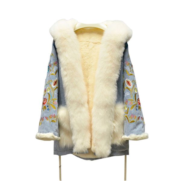 winter embroidered 2020 denim natural fox skin parka with rex rabbit lining coat new design ladies outerwear ex9x, Black
winter embroidered 2020 denim natural fox skin parka with rex rabbit lining coat new design ladies outerwear ex9x, Black