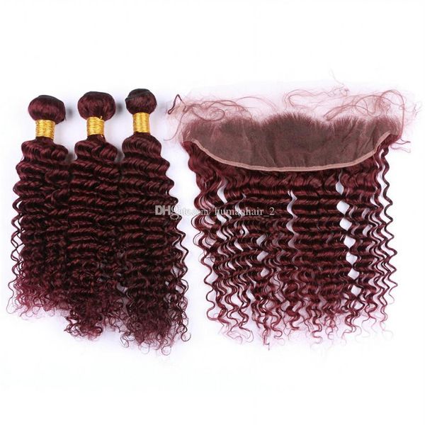 burgundy 99j deep wave hair 3 bundles with lace frontal 13x4 9a grade deep curly human hair extension with ear to ear frontal, Black;brown
burgundy 99j deep wave hair 3 bundles with lace frontal 13x4 9a grade deep curly human hair extension with ear to ear frontal, Black;brown