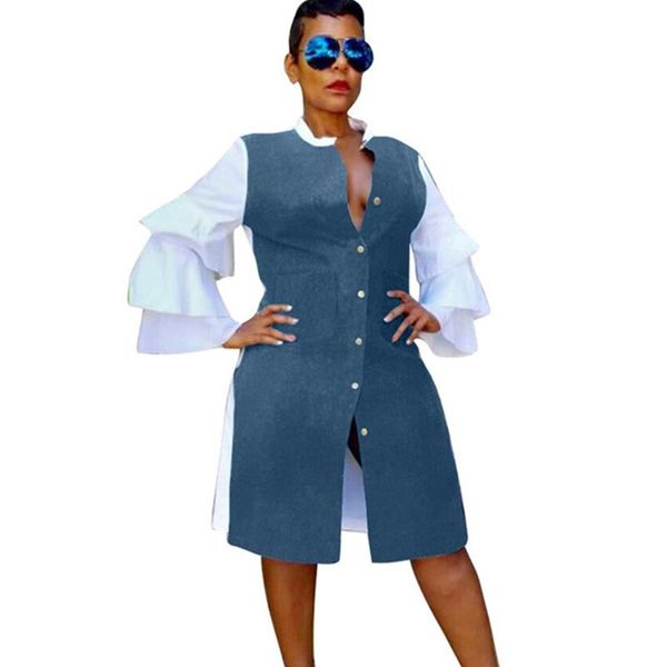women autumn winter button up shirt dress new butterfly sleeve knee-length patchwork pocket elegant tunic party dresses vestidos, Black;gray
women autumn winter button up shirt dress new butterfly sleeve knee-length patchwork pocket elegant tunic party dresses vestidos, Black;gray