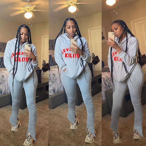 women's tracksuits autumn casual suit fashion sports solid color long sleeve letter printed sweater pencil pants 2-piece sets outfits, Gray
women's tracksuits autumn casual suit fashion sports solid color long sleeve letter printed sweater pencil pants 2-piece sets outfits, Gray