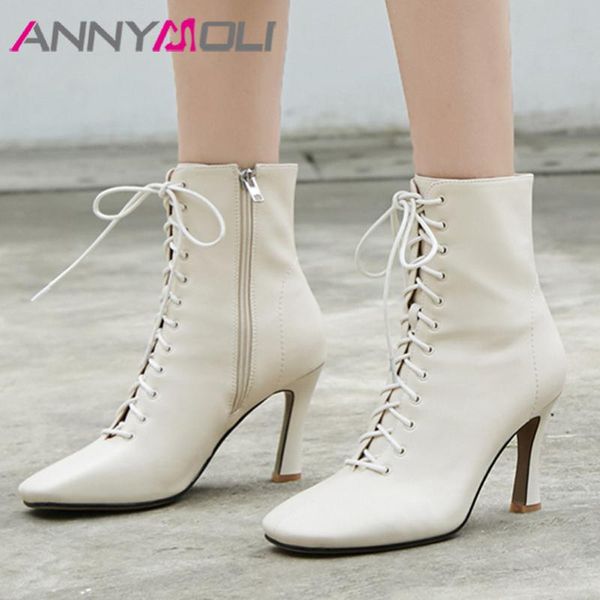 boots annymoli ankle women shoes real leather super high heel zip lace up short square toe thin heels female size 41, Black
boots annymoli ankle women shoes real leather super high heel zip lace up short square toe thin heels female size 41, Black
