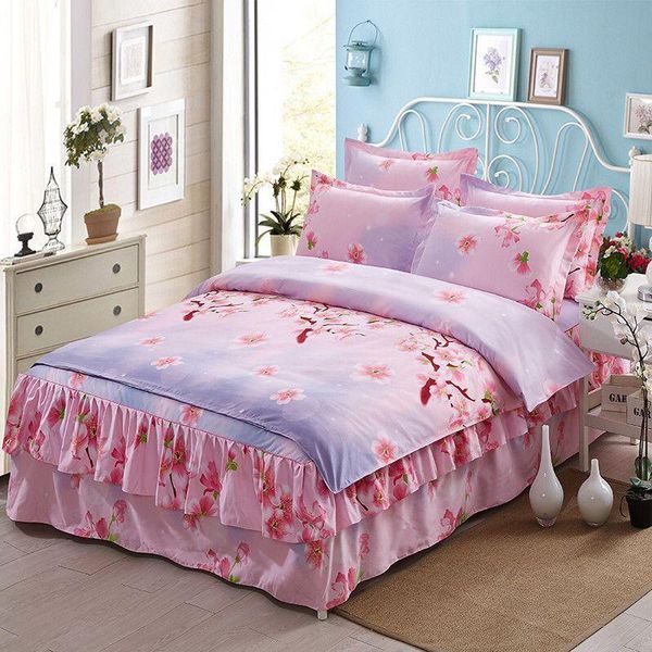 bedding sets 3d rose floral flower plum blossom bed skirt 1pcs duvet cover set,bed sheet,2 pcs pillowcase,four size linen b 
bedding sets 3d rose floral flower plum blossom bed skirt 1pcs duvet cover set,bed sheet,2 pcs pillowcase,four size linen b
