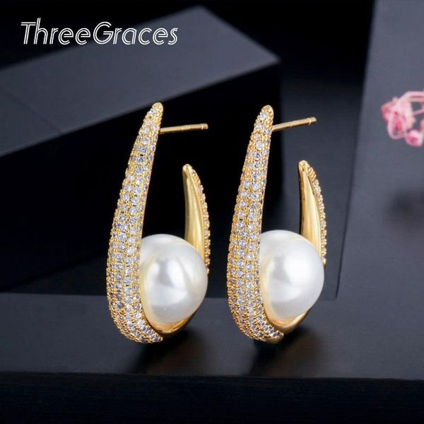 threegraces yellow gold cubic zirconia setting elegant round pearl hoop earrings jewelry for wedding women er322, Golden;silver
threegraces yellow gold cubic zirconia setting elegant round pearl hoop earrings jewelry for wedding women er322, Golden;silver