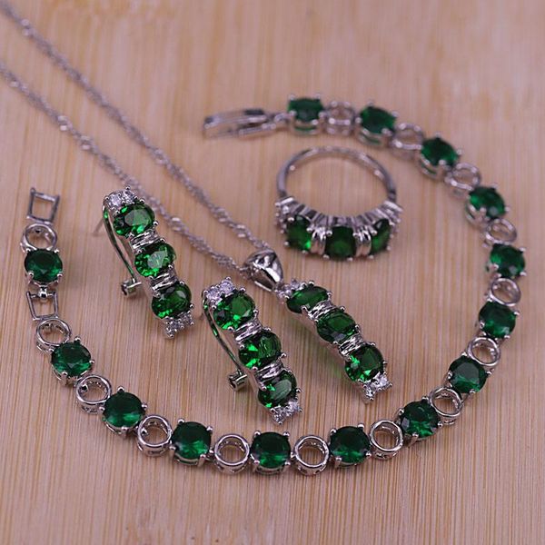 зеленый кубический zircon серебряный цветные ювелирные наборы для женщин-кулон / ожерелье / серьги / кольца / браслет набор для свадьбы / ве, Silver 
зеленый кубический zircon серебряный цветные ювелирные наборы для женщин-кулон / ожерелье / серьги / кольца / браслет набор для свадьбы / ве, Silver