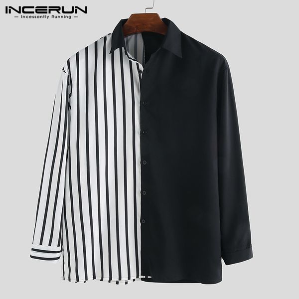 incerun casual men shirt long sleeve striped patchwork chic lapel collar button personality brand shirts camisa masculina s-5xl c1211, White;black 
incerun casual men shirt long sleeve striped patchwork chic lapel collar button personality brand shirts camisa masculina s-5xl c1211, White;black