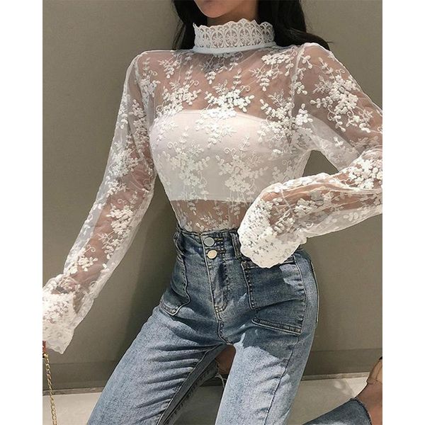 elegant women street blouse summer ladies perspective high neck ruffles lace mesh sheer long sleeve see-through casual shirt, White
elegant women street blouse summer ladies perspective high neck ruffles lace mesh sheer long sleeve see-through casual shirt, White