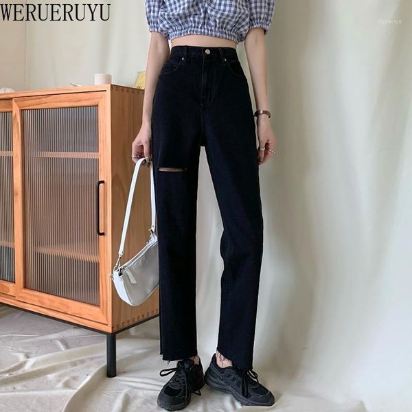 werueruyu autumn and winter new wild cowboy wash high waist jeans womenstreet hole casual wide leg women1, Blue 
werueruyu autumn and winter new wild cowboy wash high waist jeans womenstreet hole casual wide leg women1, Blue