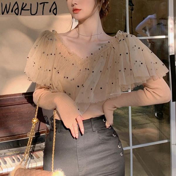 women's sweaters wakuta dot print mesh knitted women 2021 patch fashion ladies knit pullovers elegant slim korean style decorative out, White;black
women's sweaters wakuta dot print mesh knitted women 2021 patch fashion ladies knit pullovers elegant slim korean style decorative out, White;black