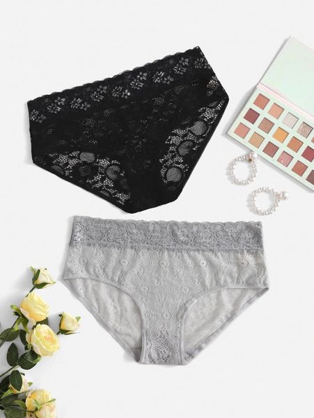 2pack plus floral lace panty 57a2#, Black;white 
2pack plus floral lace panty 57a2#, Black;white