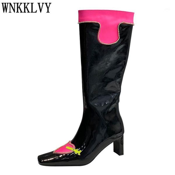 boots runway square toe knee high women shiny leather crystal love-heart chunky heel shoes mixed color knight long booties1, Black
boots runway square toe knee high women shiny leather crystal love-heart chunky heel shoes mixed color knight long booties1, Black