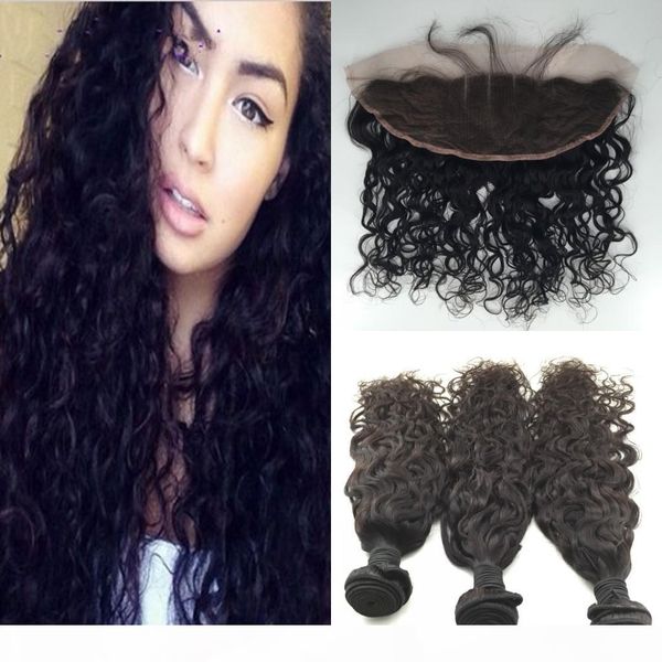 13x4 lace frontal closure with bundles brazilian virgin human hair water wave with lace frontal wet and wavy closure with hair weave, Black
13x4 lace frontal closure with bundles brazilian virgin human hair water wave with lace frontal wet and wavy closure with hair weave, Black