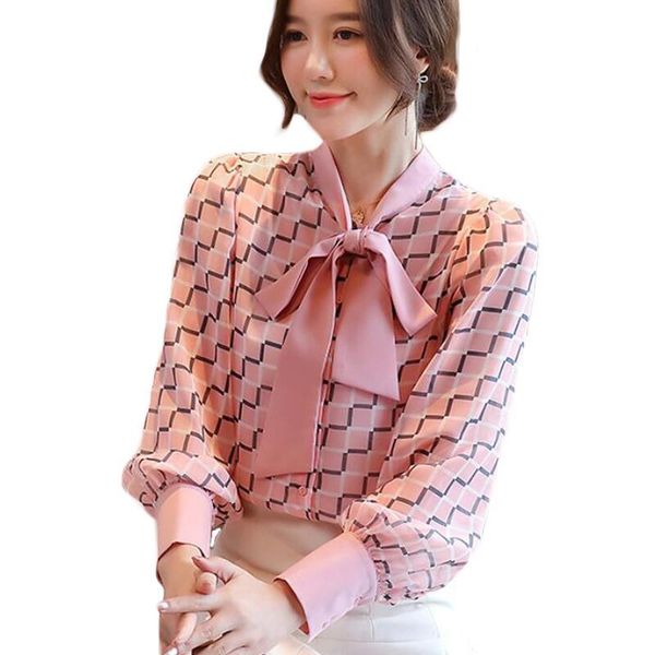 women's blouses & shirts women long sleeve bow lace-up 2021 fashion plaid chiffon blouse korean plus size camisas mujer, White
women's blouses & shirts women long sleeve bow lace-up 2021 fashion plaid chiffon blouse korean plus size camisas mujer, White