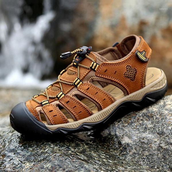 wholesale-2016 new summer classic style men's sandals toe cap covering genuine leather man beach sandals brown plus size 38-471, Black
wholesale-2016 new summer classic style men's sandals toe cap covering genuine leather man beach sandals brown plus size 38-471, Black