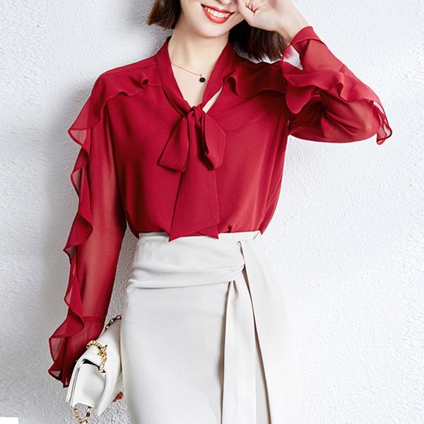 2021 korean version blouse spring fashion new chiffon long sleeve ruffle bowknot thin coat mmcv, White
2021 korean version blouse spring fashion new chiffon long sleeve ruffle bowknot thin coat mmcv, White