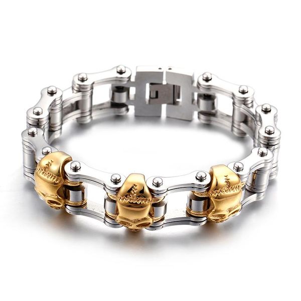 link, chain 113g fashion 316l stainless steel biker motorcycle gold three skull skeleton bracelet men's jewelry 22mm 9'', Black
link, chain 113g fashion 316l stainless steel biker motorcycle gold three skull skeleton bracelet men's jewelry 22mm 9'', Black