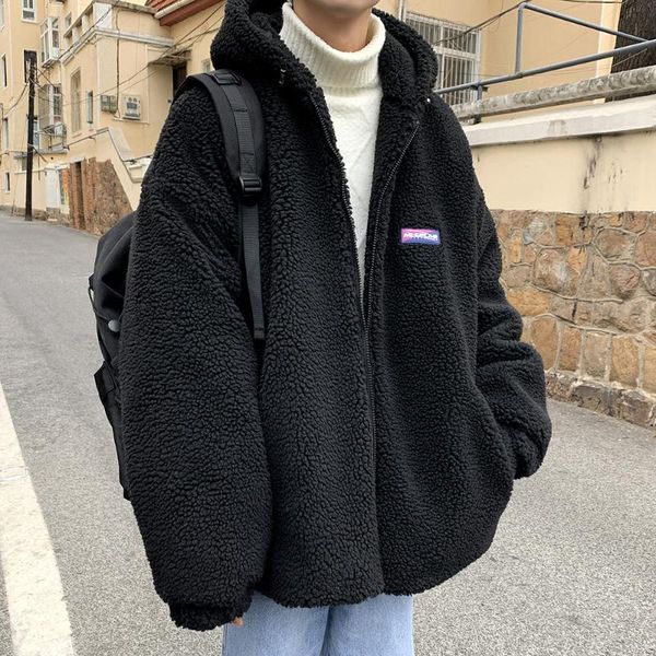2020 winter polar fleece hooded loose cotton padded men's korean lambskin thickened coat cotton jacket, Black
2020 winter polar fleece hooded loose cotton padded men's korean lambskin thickened coat cotton jacket, Black