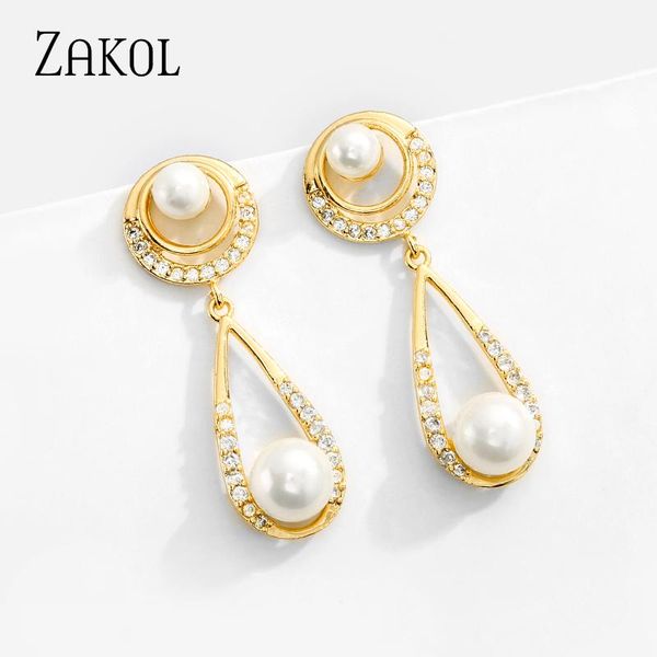 dangle & chandelier zakol fashion luxury cubic zirconia pearls drop earrings with gold color for women wedding party engagement jewelry gift, Silver 
dangle & chandelier zakol fashion luxury cubic zirconia pearls drop earrings with gold color for women wedding party engagement jewelry gift, Silver